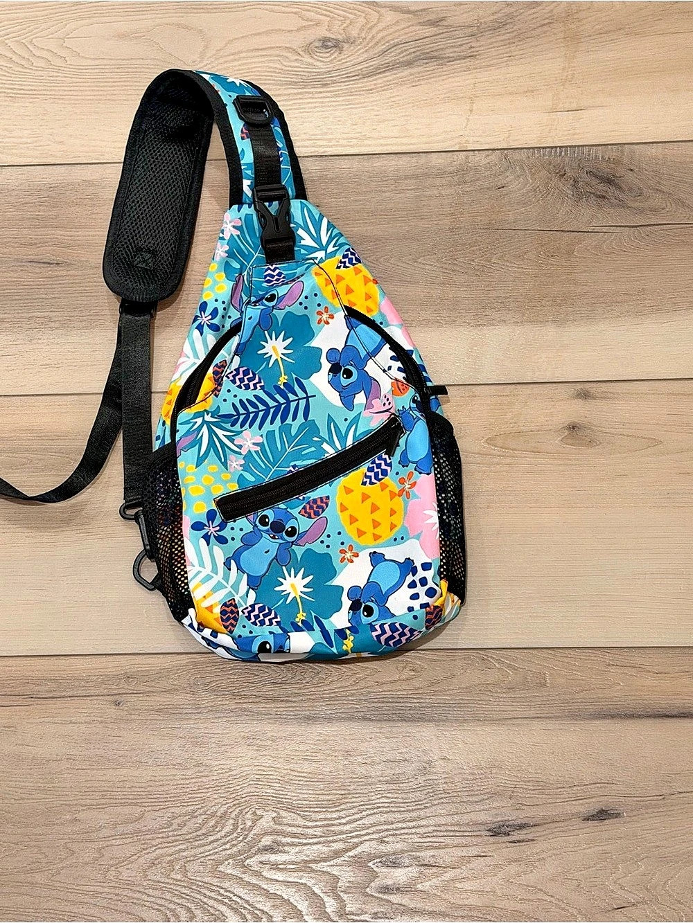 Disney Lilo & Stitch Tropical Print Sling Backpack Blue & Black